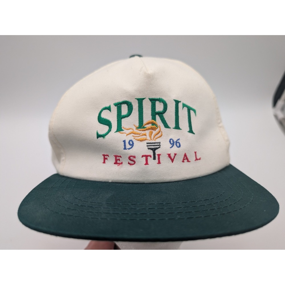 Vintage 1996 Spirit Festival Yupoong Snapback Hat Cream Green Two Tone Cap